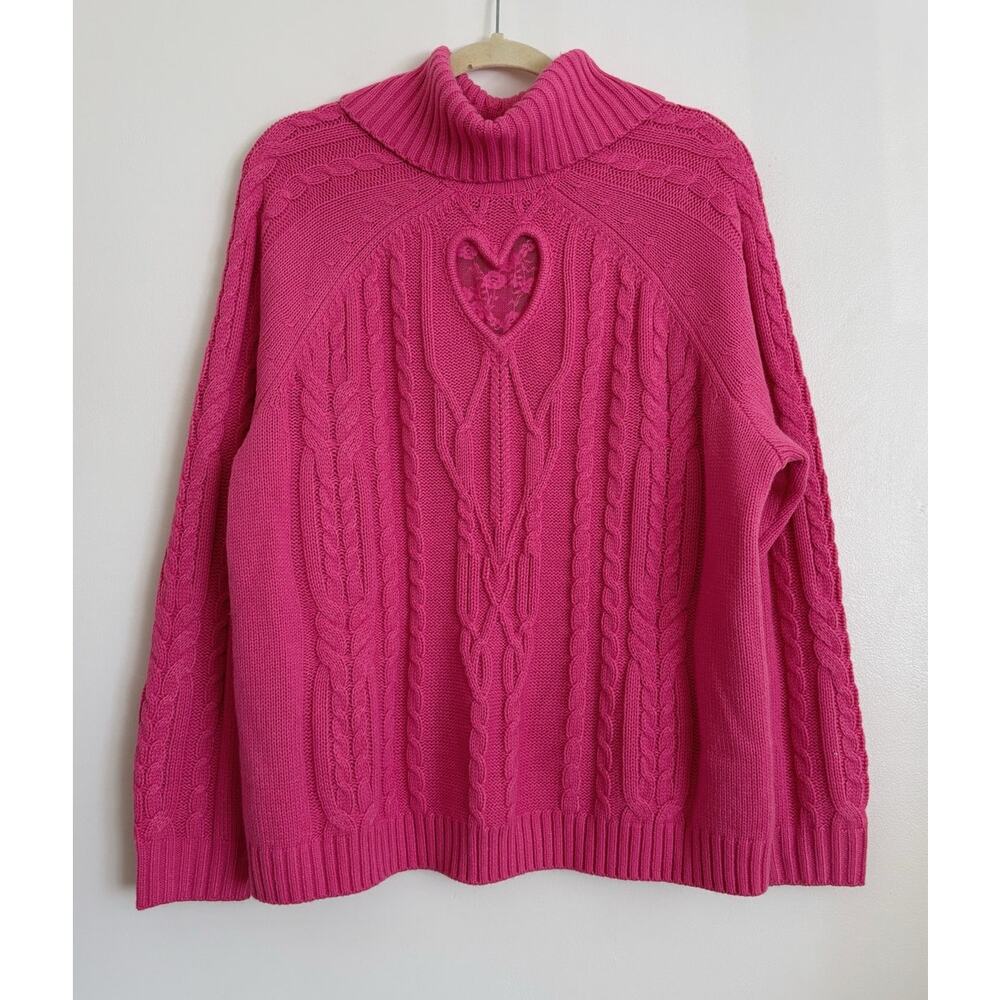 Hot Pink Torrid Heart Cut Out Turtleneck Sweater 1/1X/14-16 - Picture 2 of 7